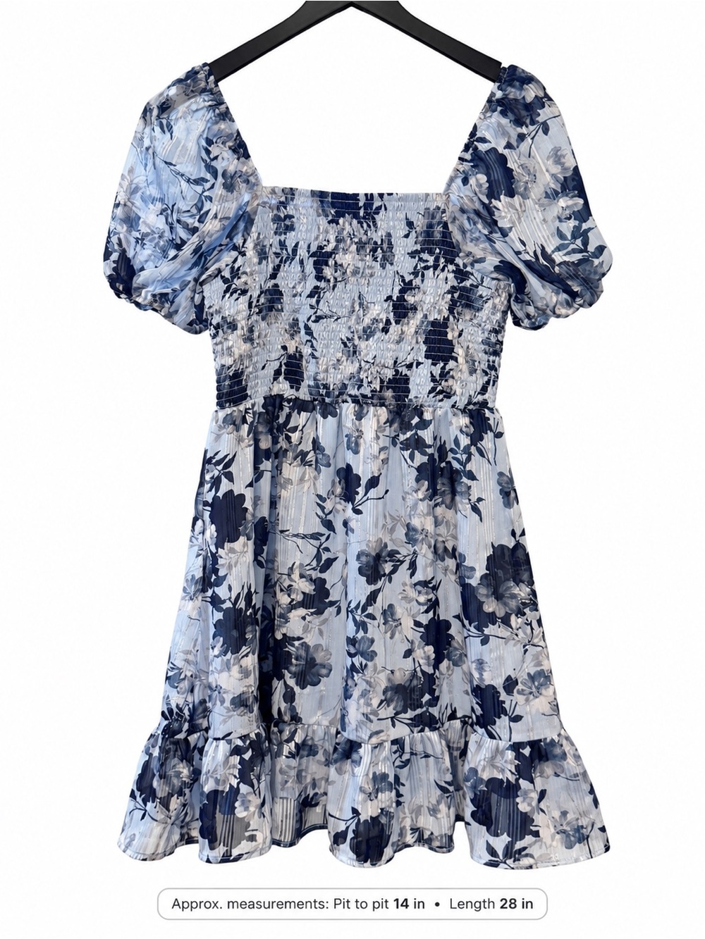Mi Ami for Francesca’s Blue Floral Smocked Puff Sleeve Mini Dress L